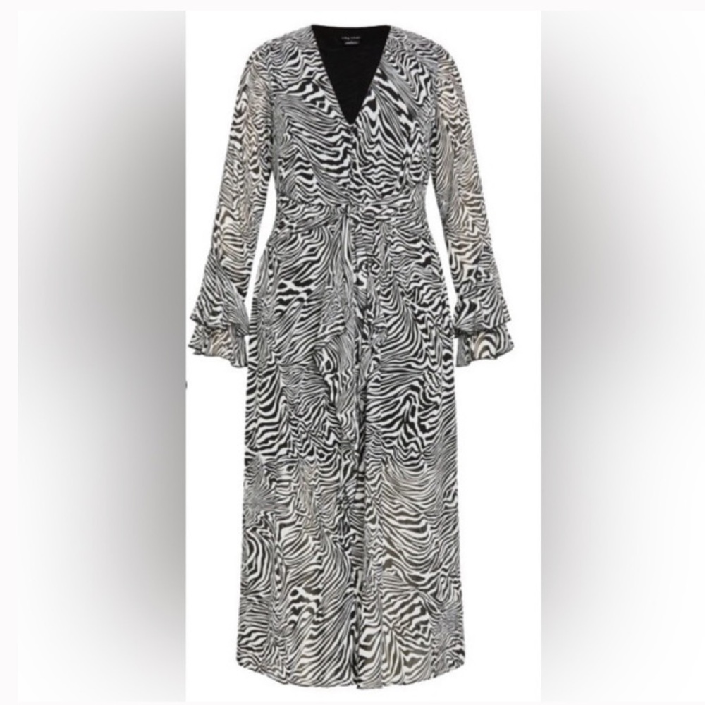 41. City Chic Plunge Frill Print Maxi Dress- Zebra
